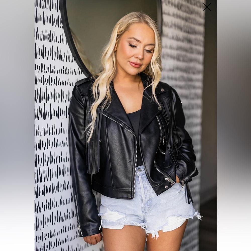BUDDYLOVE FRANCESCA FRINGE VEGAN LEATHER JACKET - BLACK NWT